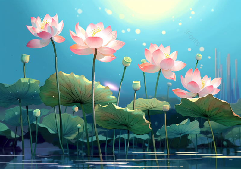 绿色小清新光照荷花盛,插画/手绘图,插画/手绘图库,插画/手绘图下载,插画/手绘